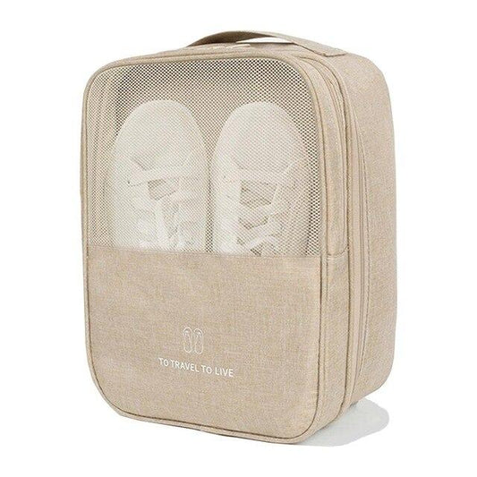 Sac à Chaussures de Voyage- Voyager pour Vivre (Beige)