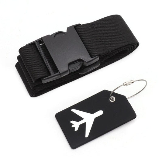 Sangle de Valise & Porte-Étiquette Bagage Avion Noir Voyage