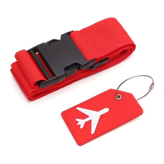 Sangle de Valise & Porte-Étiquette Bagage Avion - Rouge Passion