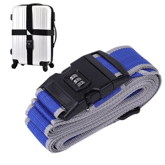 Sangle pour Valise avec Code 3 Chiffres - Édition Voyage Grise et Bleue (En Croix)