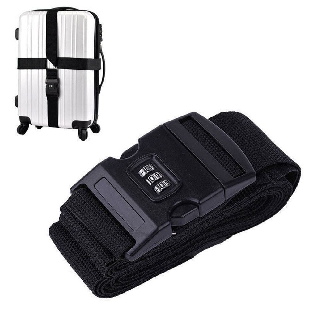 Sangle pour Valise avec Code 3 Chiffres - Noire (En Croix) - Accessoire de Voyage