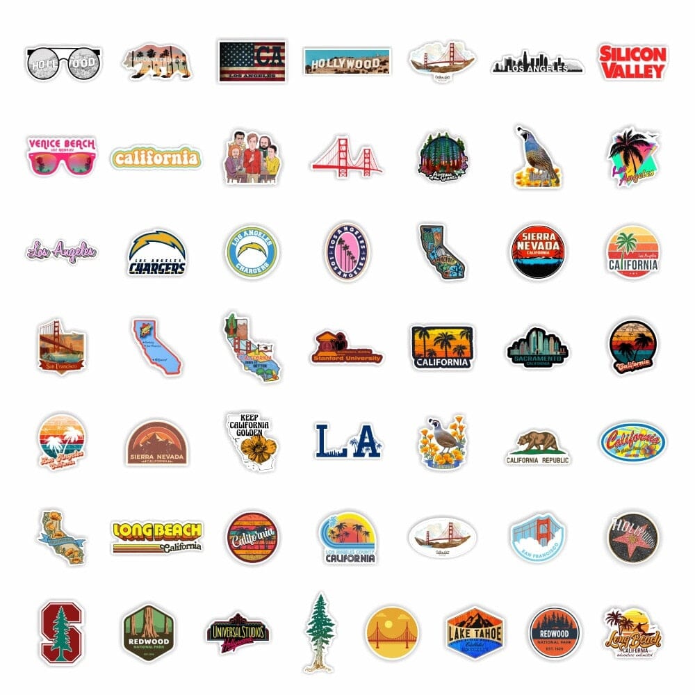 Stickers USA California (Pack de 50) Explorez le monde !