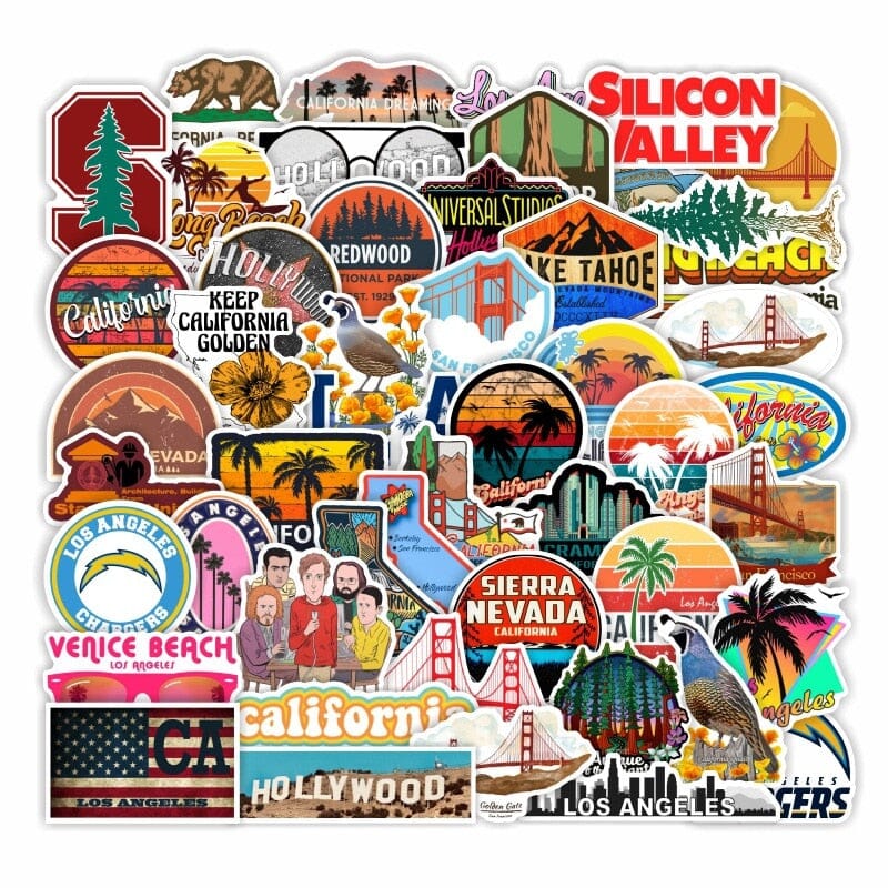 Stickers USA California (Pack de 50) Explorez le monde !