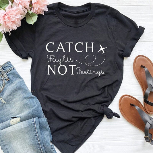 T-Shirt Destination Avion Femme - Catch Flights Not Feelings