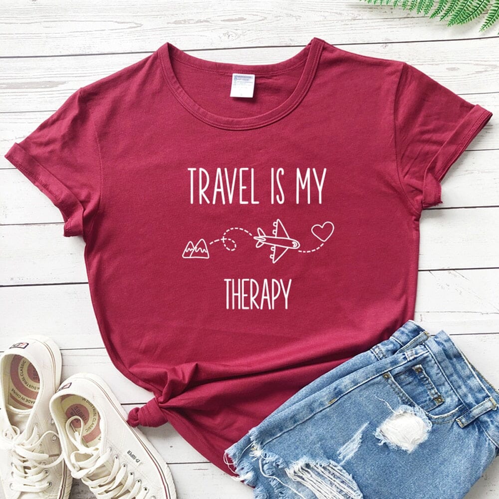 T-Shirt Voyager en Avion Pour Femme - Travel Is My Therapy