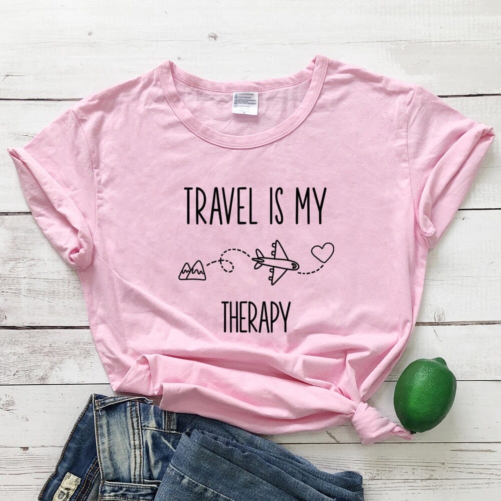 T-Shirt Voyager en Avion Pour Femme - Travel Is My Therapy