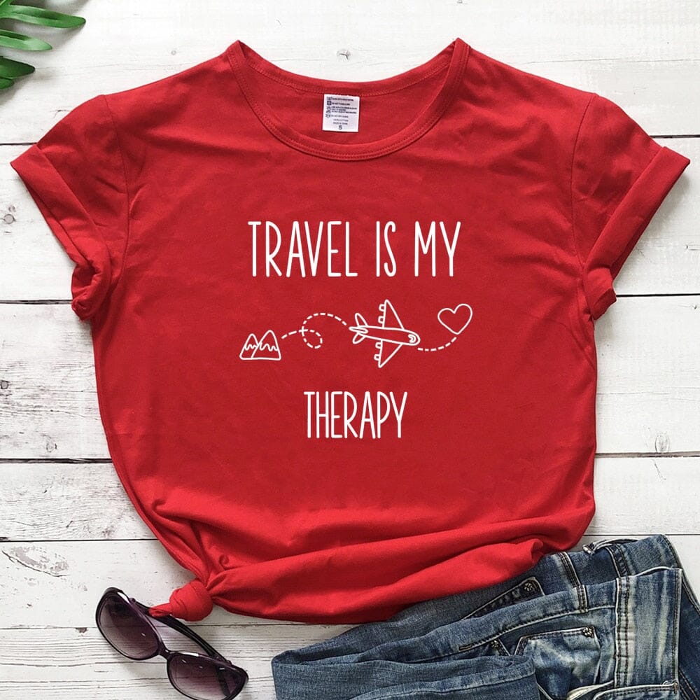 T-Shirt Voyager en Avion Pour Femme - Travel Is My Therapy