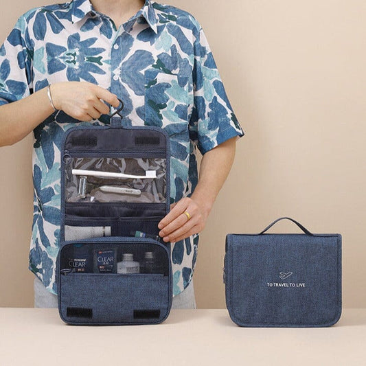 Trousse de Toilette de Voyage à Suspendre - To Travel To Live (Bleu Marine)