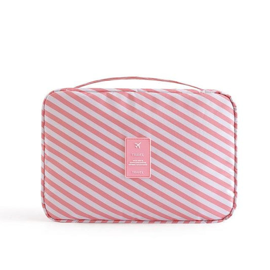 Trousse de Toilette de Voyage à Rayures Roses