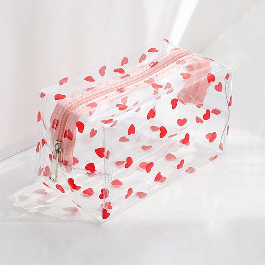 Trousse de Toilette Femme Transparente Voyage Cœurs