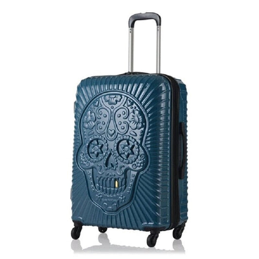 Valise Tête de Mort Mexicaine Rigide Relief - Bleu